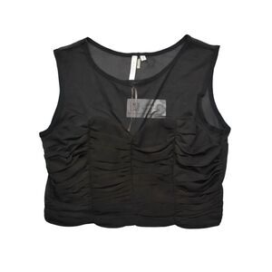 Ekklesia Shirt Womens S Black Pleated Front Scoop Neck Sleeveless Crop Top